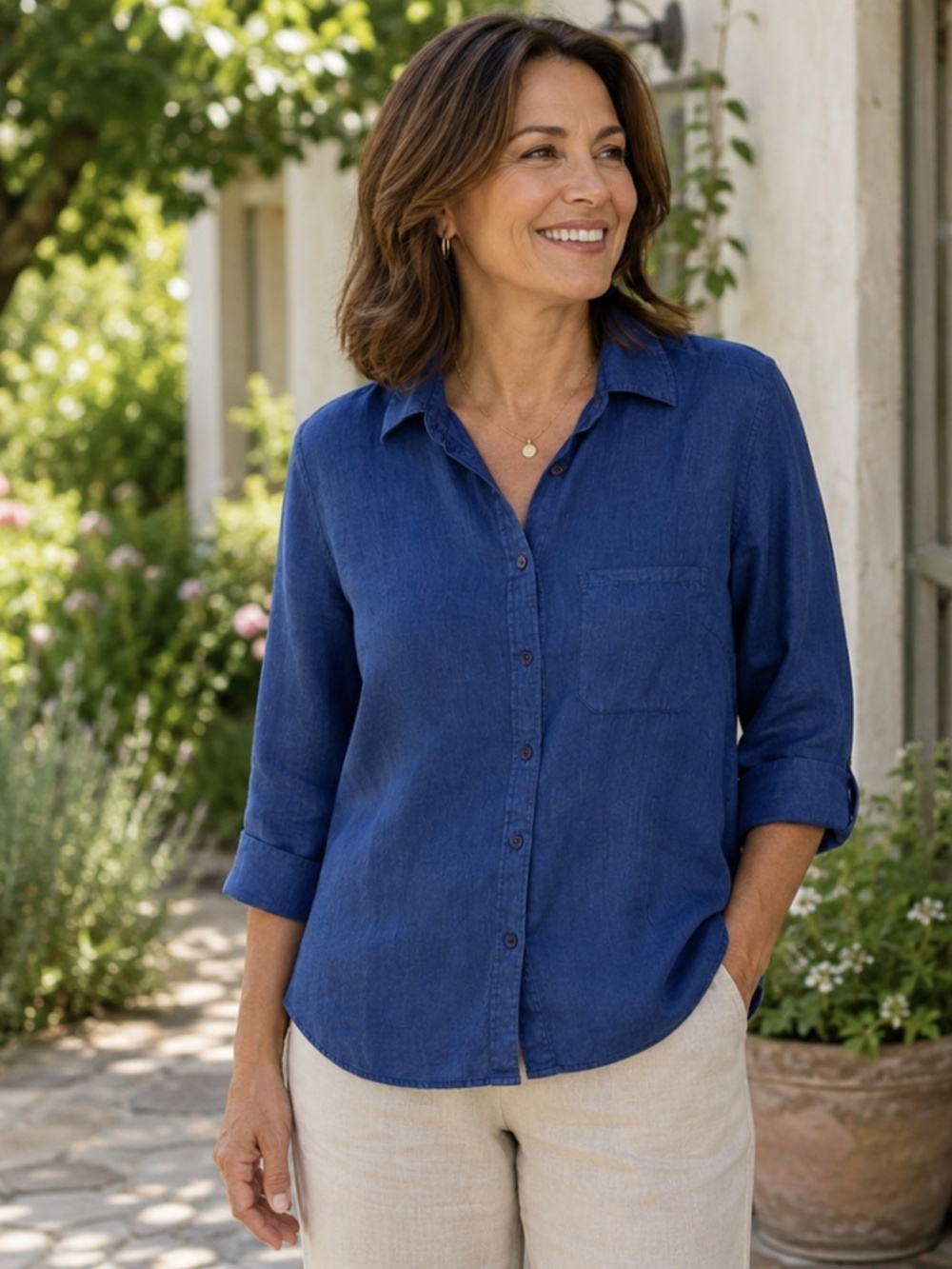 INC International Concepts 100% Linen Button Front Top
